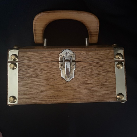 Vintage Wood Purse Handbag with Brass Accents - Japan - Tally-Ho Creation - Picture 6 of 16